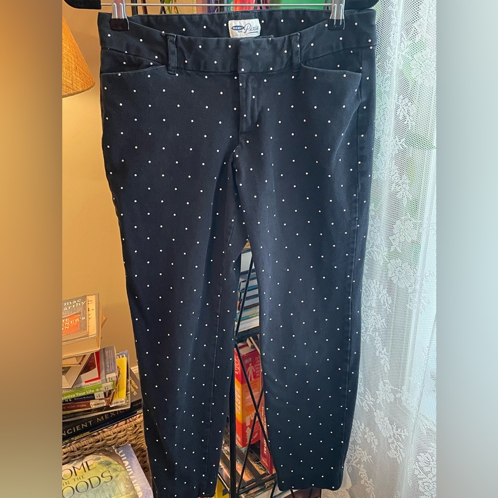 Old Navy Black Pixie Pants with White Dots - Picture 3 of 6